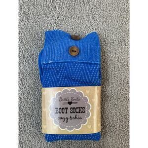 NWT Britt's Knits Boot Socks Cottagecore Prairie Western Blue Wooden Buttons